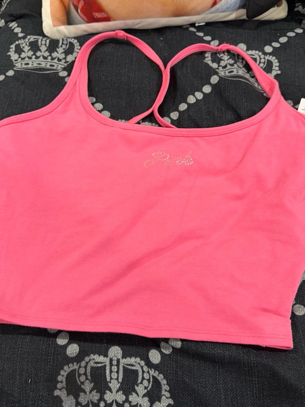 PINK Victoria's Secret Hot Pink Bandeau Crop with Rhinestone Logo